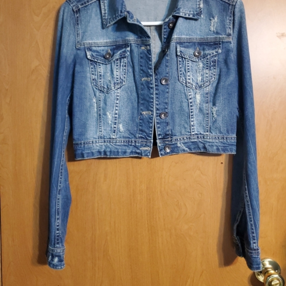 Stradivarius Blue Cropped Denim Jacket